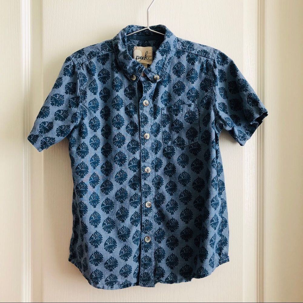 Peek chambray button down batik top blue